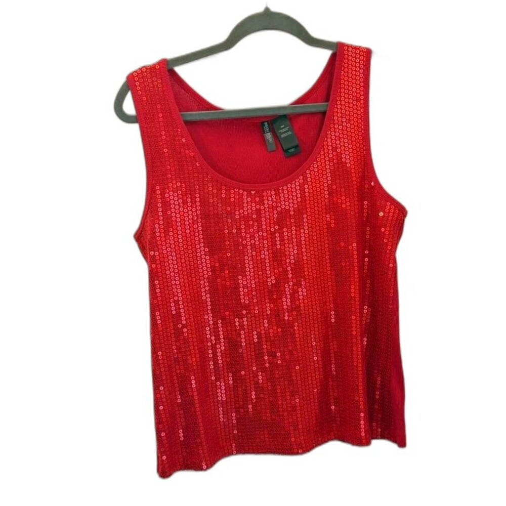 Bisou Bisou Red Sequin Tank Top Sleeveless Party Holiday Size M